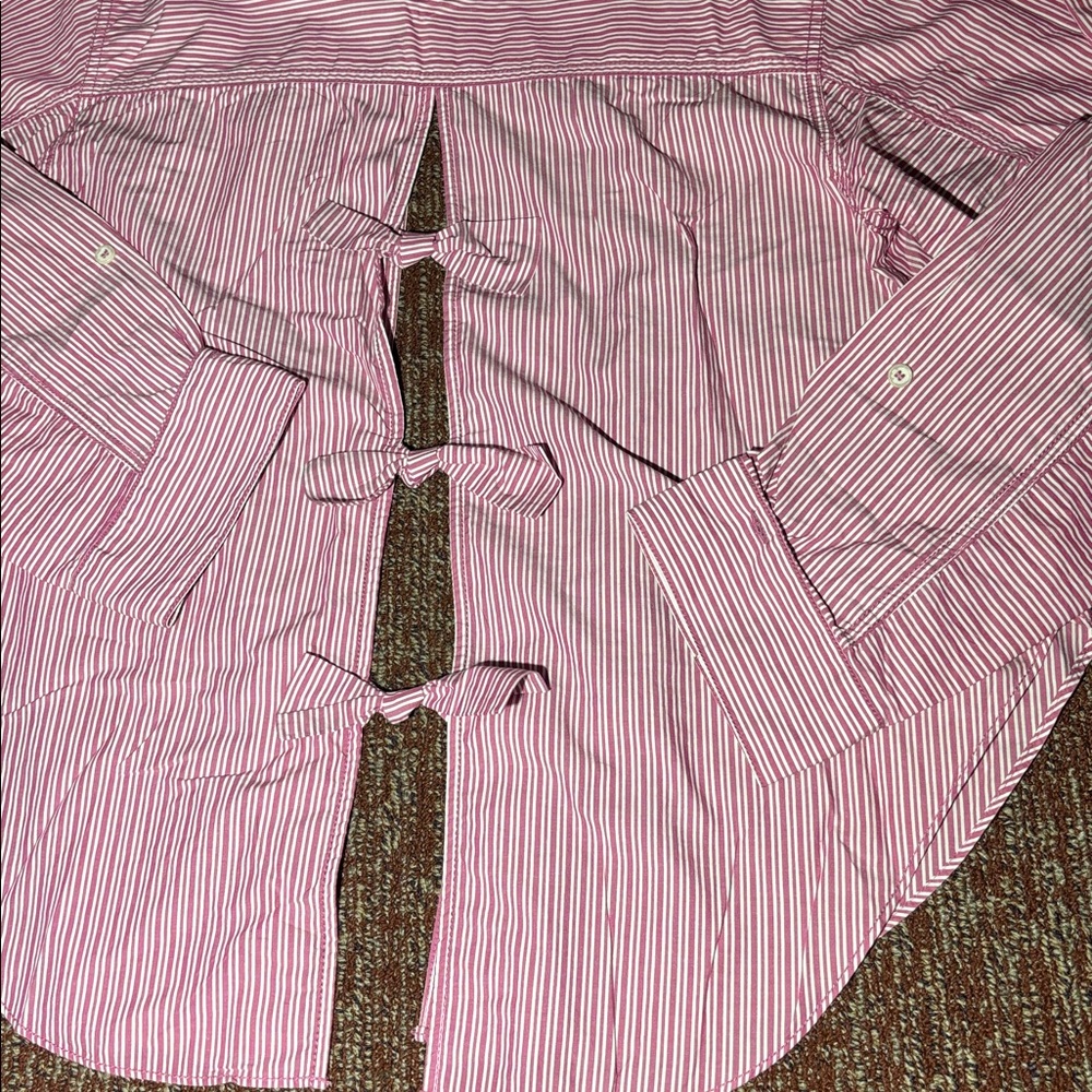 Free People Striped Button-Up Shirt small open back bow detail seasucker stripe - Picture 11 of 13